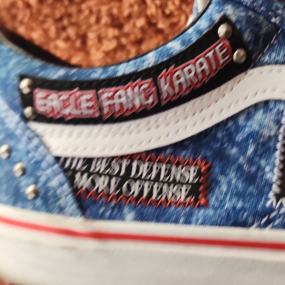 Vans Blue Acid Wash Men's Sneakers Cobra Kai Best Defense More Offense - Picture 5 of 14